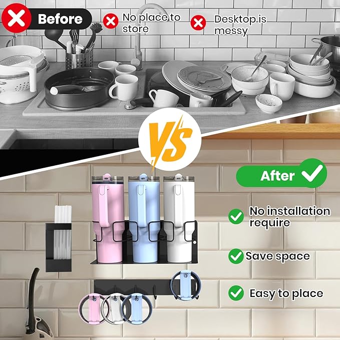 2Pack Space Saving Magnetic Refrigerator Organizer for Stanley 40oz Cup Holder, Water Bottle Organizer for Stanley 30oz Tumbler, Cup Accessories for Kitchen Cabinet