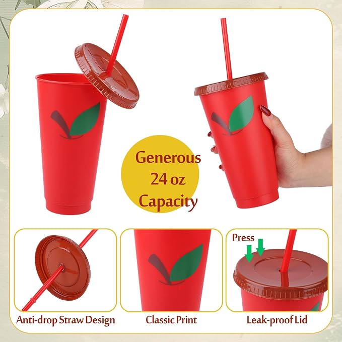 Kochorie 24 Pcs Teacher Appreciation Gifts Cups 24 Oz Reusable Tumblers | with Lids & Straws Back to School Thanks to Teacher Plastic Cups for Valentines Teachers Gifts Christmas Party Supplies