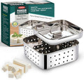 PANCA Stainless Steel Square Shape Indian Paneer/Tofu Press Mould Maker (450 Ml), Size-12.5X12.5X4.5 Centimeters, Silver (Big)