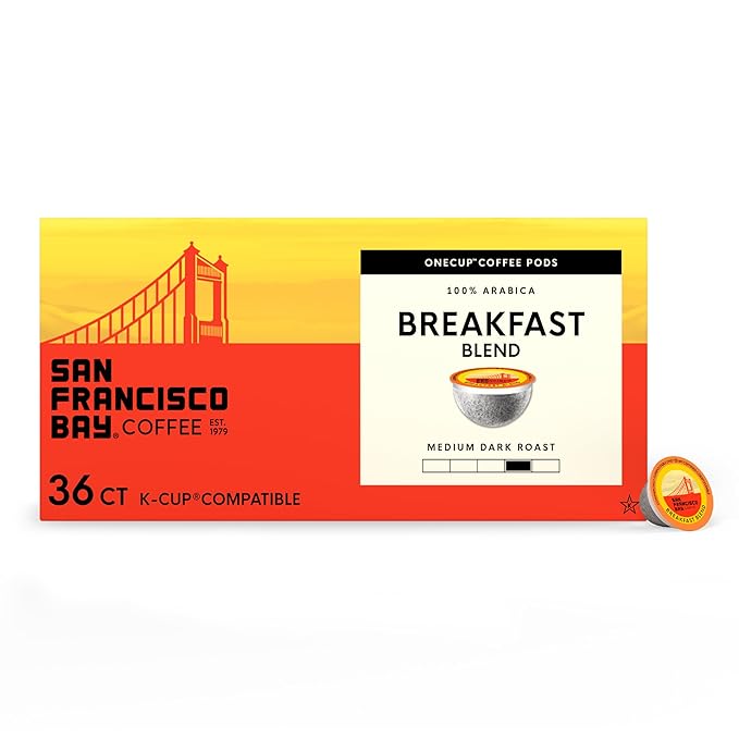 San Francisco Bay K-Cup Coffee Pods, Breakfast Blend (36 ct), Medium Roast, Commercially Compostable Single-Serve Coffee Pods