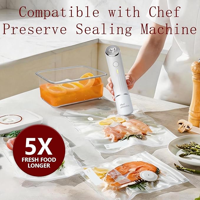 30-Pack Small Vacuum Sealer Bags & 2 Bonus Sealing Clips, Compatible with Chef Preserve – BPA-Free (8 x 10 in) Reusable Food Storage Bags for Freezer, Microwave, Sous Vide – Leak-Proof
