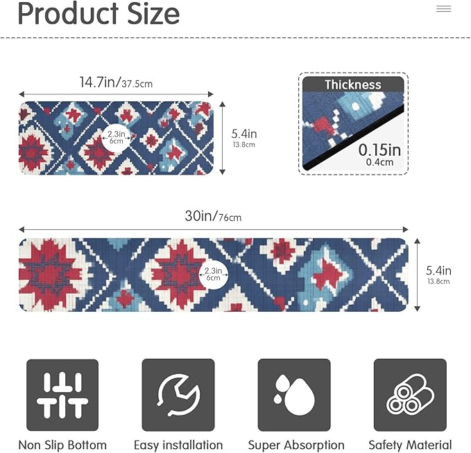Kitchen Sink Splash Guard 2 PCS 30 Inch Sink Faucet Mat Splash Guard for Bathroom Countertop Water Absorbent Foldable Cuttable Soft Washable Vintage Blue Floral Patriotic
