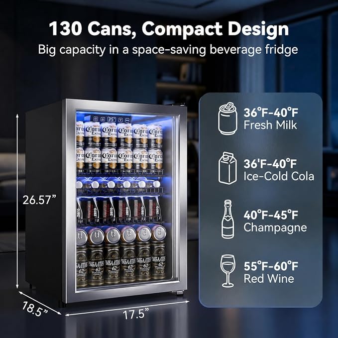 Manastin Beverage Refrigerator Cooler-Mini Fridge Freestanding Cooler with Glass Door, Adjustable Shelves & Digital Temperature Display for Drink, Wine or Beer (Silver, 2.47 Cu.Ft)