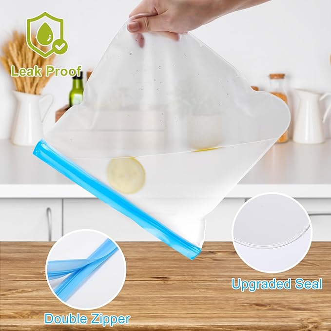 Lerine Dishwasher Safe Reusable Bags, Leakproof Reusable Freezer Bags, BPA Free Food Storage Bags for Lunch Marinate Food Travel (Multicolor, 34 Pack-12 Gallon 12 Sandwich 10 Snack)