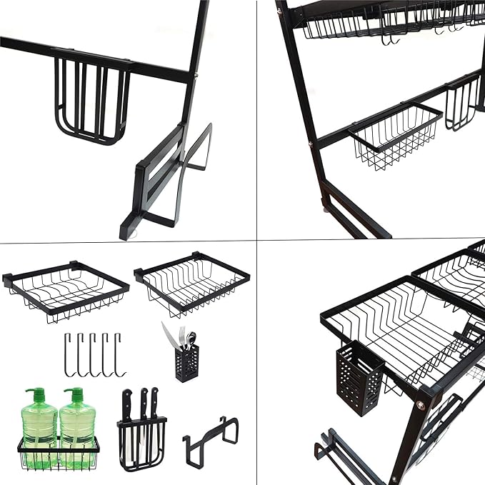 HTTMT- Over Sink Dish Drying Rack 2-Tier Stainless Steel Cutlery Drainer Kitchen Shelf [P/N:ET-DISHRACK001]