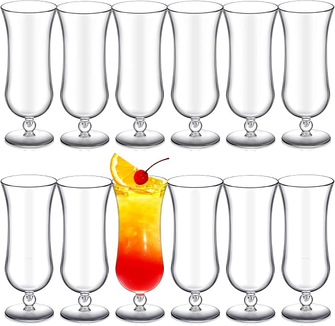 Lallisa 12 Pcs Plastic Hurricane Glasses 15 oz Shatter Resistant Clear Plastic Pina Colada Cocktail Glasses Break Resistant Drinking Tulip Milkshake Cups for Beer Juice Margarita