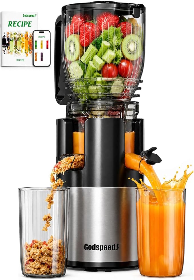 Godspeeds Juicer Machines with 5.8" Large Feed Chute, Slow Masticating Cold Press Juicer for Whole Fruits & Vegetables, Easy to Clean Design, High Juice Yield Home Juicer for Daily Wellness