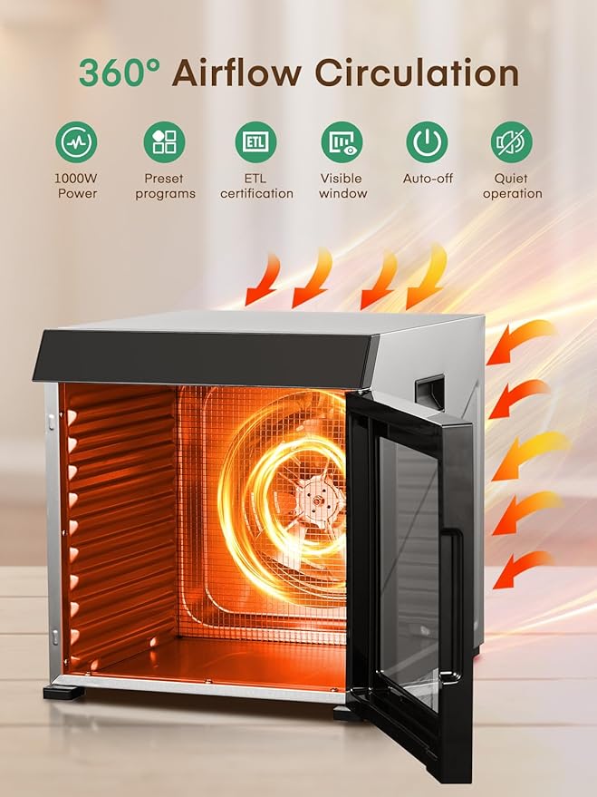 FOHERE Food Dehydrator for Jerky 1000W, 10 Trays With Large 9.04ft² Drying Space,176°F Temperature Control, Digital Adjustable Timer, Light, Dryer Machine for Dog Treats,Herbs, Meat, Fruit, and Yogurt