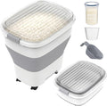 HOYTAMDAR 20-50Lbs Rice Container,Collapsible Food Storage Containers with Airtight Clear Lid,Wheels,Rice Storage Container with Small Bin and Scoop,Rice Dispenser for Flour Sugar Cereal Grain Dog Cat