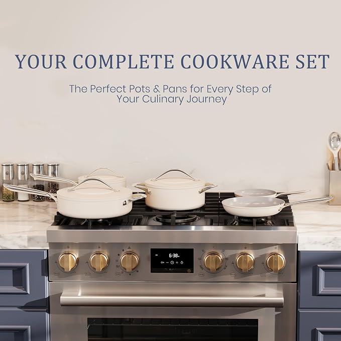 Healthy Ceramic Nonstick Cookware Set-11″ 4.5qt Non-Toxic Ceramic Sauté Pan w/ Lid & 10″ Nonstick Ceramic Frying Skillet, PTFE/PFOA/PFAS Free, Oven & Dishwasher Safe, All Cooktops Compatible, Even Hea