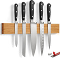 LARHN Magnetic Knife Holder for Wall or Fridge - No-Drill Bamboo Knife Magnetic Strip, 16″ - Renter Friendly