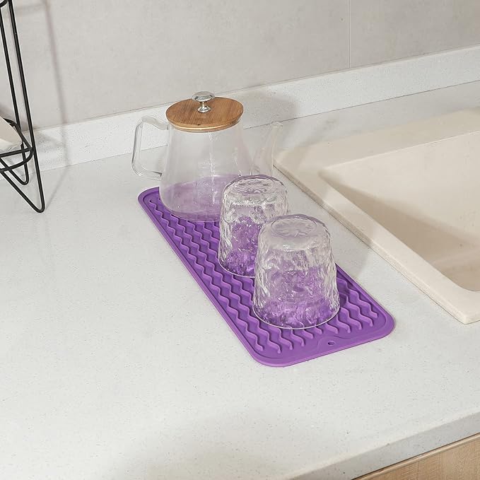 MicoYang Silicone Dish Drying Mat for Multiple Usage,Easy clean,Eco-friendly,Heat-resistant Silicone Mat for Kitchen Counter,Sink,Bar,Bottle,or Cup Purple M 17 inches x 6 inches