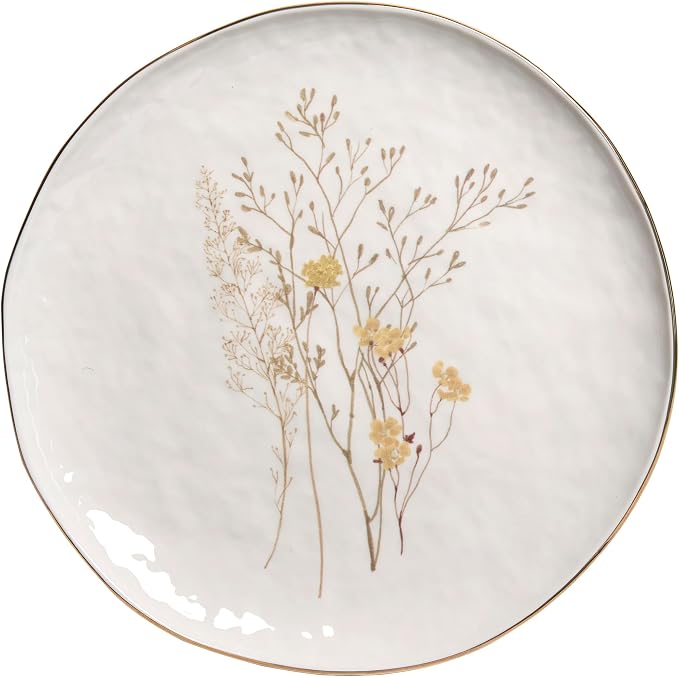 Sango 12-Piece Luxury Porcelain Dinnerware Set for 4- Glossy White Plates and Bowls Sets with Wildflower Patterns and Gold Rims, Ceramic Dish Set, Elegant Dishes for Everyday Dining, Gansevoort