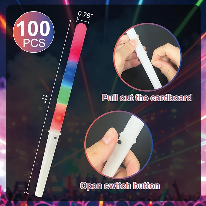 100PC Glow Sticks， Cotton Candy Sticks， Waterproof Cones Bulk for Party， Cotton Candy Stand Holder Accessories，Reusable LED Cotton Candy Party