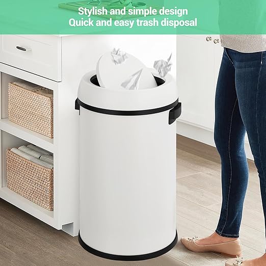 Garvee 17 gal/65 L Trash Can, Fingerprint-Proof Stainless Steel Swing Top Garbage Can, Heavy Duty Commercial Round Trash Bin with Swing Lid for Restaurant, Home, Office,White