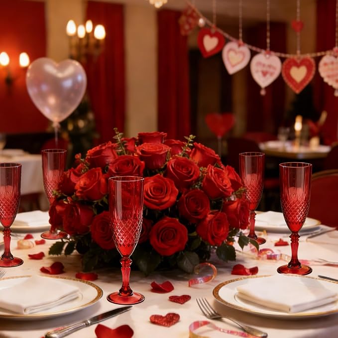 Plastic Champagne Flutes, Champagne Glasses Bulk, Reusable Unbreakable Acrylic Wine Glasses Goblets for Weddings Bachelor Parties Toasting Bridal Shower (48, Dark Red)