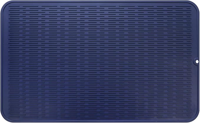 MicoYang Silicone Dish Drying Mat for Multiple Usage,Easy clean,Eco-friendly,Heat-resistant Silicone Mat for Kitchen Counter or Sink,Refrigerator or Drawer Liner Navy Blue 3XL 28 inches x 18 inches