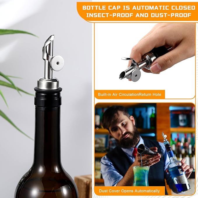Blulu 24 Pcs Olive Oil Bottle Spout Stainless Steel Oil Dispenser Spout Weighted Liquor Spout Bulk Self Closing Olive Oil Spout Bottle Pourers for Wine Syrup Home Bar Accessories(Silver)