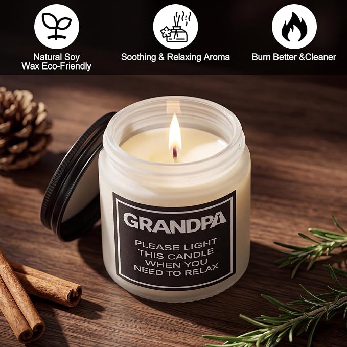 Sieral 6 Pcs Grandpa Gifts for Fathers Day, Best Grandpa Ever Gifts Set from Grandson Granddaughter - Bathrobe, 12oz Tumbler, Socks, Acrylic Plaque, Keychain, Candle and Gift Box for Father's Day