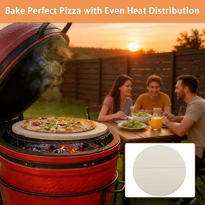 15 Inch Half-Moon Ceramic Heat Deflector Plates for Kamado Joe Classic I, II, III Grill Parts BBQ Accessories, 2-Pack Pizza Stone