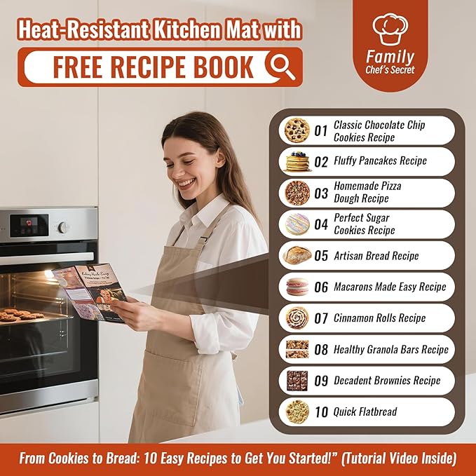 Silicone Baking Mat with 10 Recipes, Non Stick Silicone Pastry Mat, Kneading Dough Rolling Mat Silicone Mats for Baking Cookie, bread, Pizza, Surdough, Extra Thick Oven Mat & Dishwasher Safe