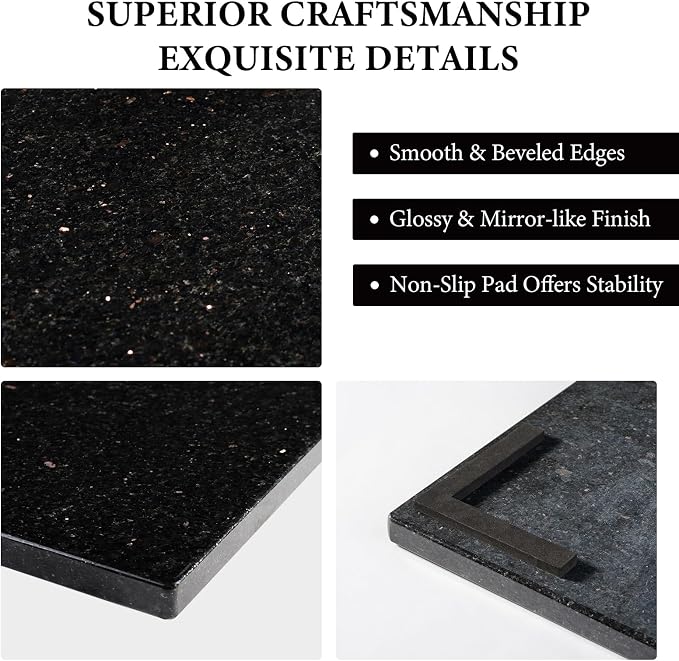 Koville Granite Cutting Board for Kitchen, 12x8 Inches Stone Slab Pastry Cheese Board, Rectangular Serving Tray for Bathroom Countertop, Marble Vanity Tray for Jewelry Cosmetics Perfume (Black Galaxy)