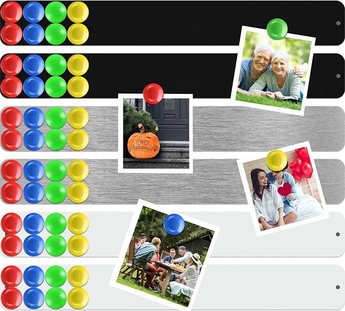 6 Pcs 15" x 2" Magnetic Display Board Souvenir Bulletin Board Strip Set with 48 Pcs Colorful Magnet for Office Home Wall Display Notes, Photos(Silver, Black, White)