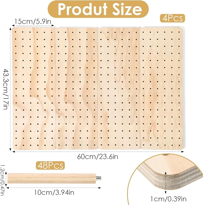 4 Pcs Pegboard Drawer Organizer with 48 Pegs, 20.98x5.91 Inch Wooden Peg Board Kitchen Plate Organizer for Drawer Pegboard Storage Rack with Adjustable Peg for Tableware, Plate, Bowl, Cookware