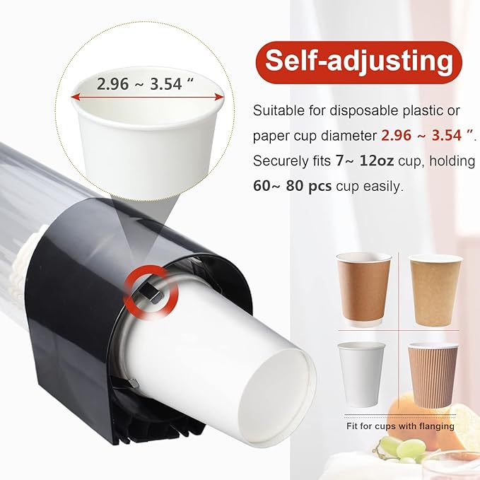 Cup Dispenser, Pull Type Wall Mount Cup Holder, Water Cooler Cup Dispenser Fits 7oz - 12oz Cups for Home Office Hospital Cups Organizer, Adhesive Paste or Screw Install (Black, Large)