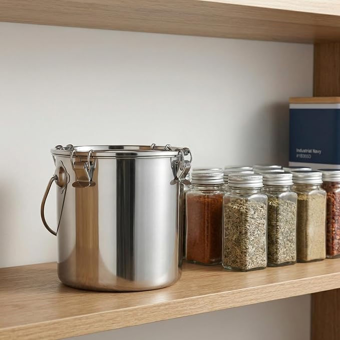 iplusmile Stainless Steel Airtight Canisters Container: 152 fl oz Airtight Clamp Lid Kitchen Food Storage Bucket for Rice Flour Grain Coffee Bean Flour Oil Sugar Milk