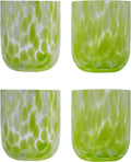 Stephanie Imports Set of 4 Handcrafted Double Old-Fashioned Confetti Drinking Glasses (12 oz) (Pear Green & White)