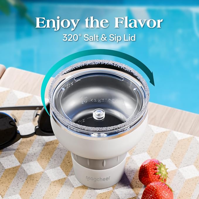 16 oz Cocktail Tumbler with Lid and Straw - Stainless Steel Insulated Margarita Tumbler - 320° Sippable Stemless Wine Cup for Party | White