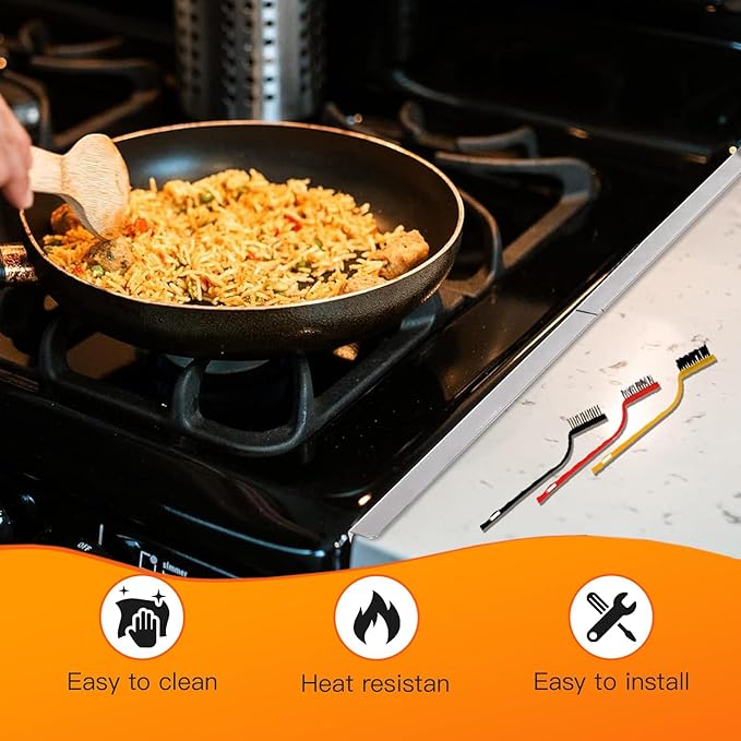 Stove Gap Covers Stainless Steel 2PC(0.08"–0.7"W,13.8"–27.5"L) + 30"(2x15") Magnetic Stove Shelf|2-in-1 Adjustable Counter Gap Filler&Range Organizer|Heat Resistant Bonus Cleaning Brushes&Pads