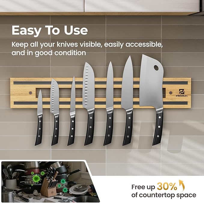 Magnetic Knife Holder for Wall+Non-Slip Bumpers for Cutting Board