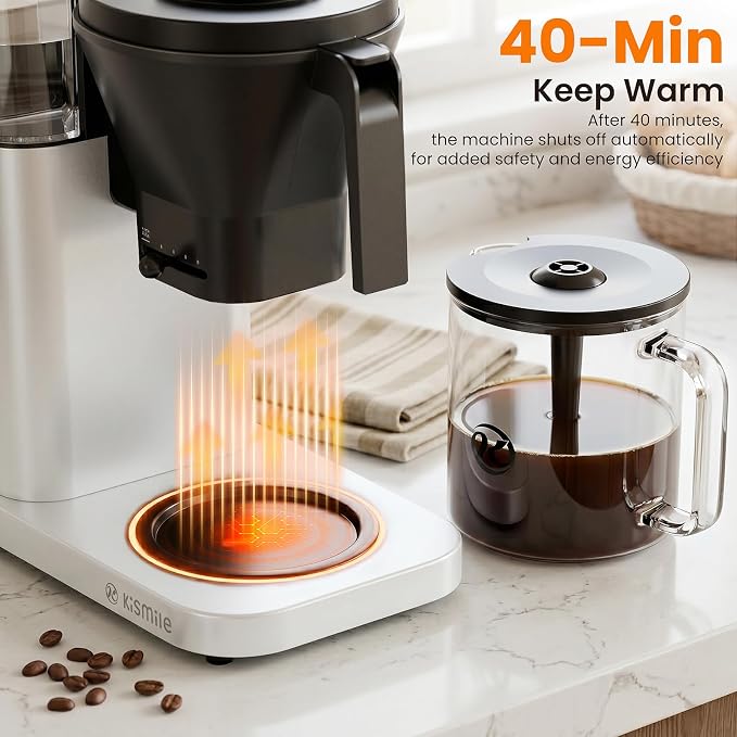 Kismile 8-Cup Coffee Maker, SCA Certified Hot & Cold Brew Coffee Machine, 6-Min Quick Brew, Magnetic Anti-Drip, Adjustable Flow Control, Keep Warm, Dishwasher Safe, DIY Manual Mode, Silver