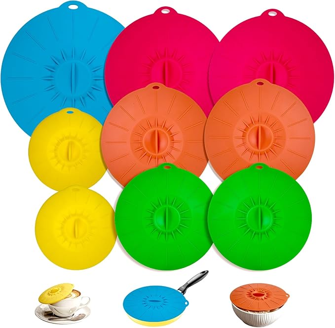 Silicone Lids 9 Pack Food Covers, Microwave Splatter Covers,Reusable Heat Resistant Lids for Pots Pans Plates Cups,Microwave Oven Stove Fridge Freezer Safe,Mothers Day Gifts