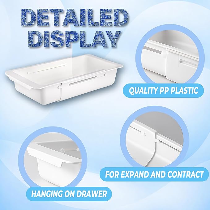 2-Pack Expandable Drawer Organizer for Deep Drawers, Adjustable Storage Tray (17–27 in), Durable PP Smooth Glide Divider for Kitchen, Vanity & Office, Space-Saving Design