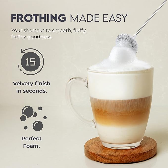 Zulay Kitchen Powerful Milk Frother AA Batteries Included – Ultra Fast Handheld Drink Mixer with Stainless Steel Whisk Stirrer for Coffee, Protein, Matcha & More, Frother Wand Electric Frothmate Cream