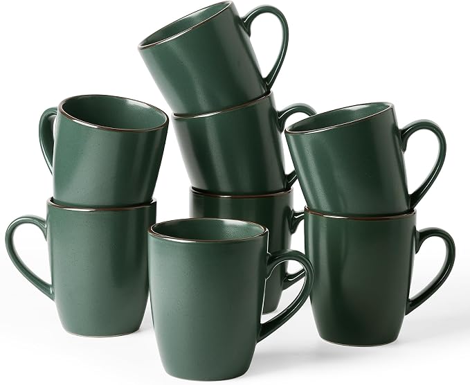 famiware Venus Coffee Mugs for 8, 13 oz Mug Set, Dringking Cup with Handle for Coffee, Tea, Cocoa, Milk, Dark Green