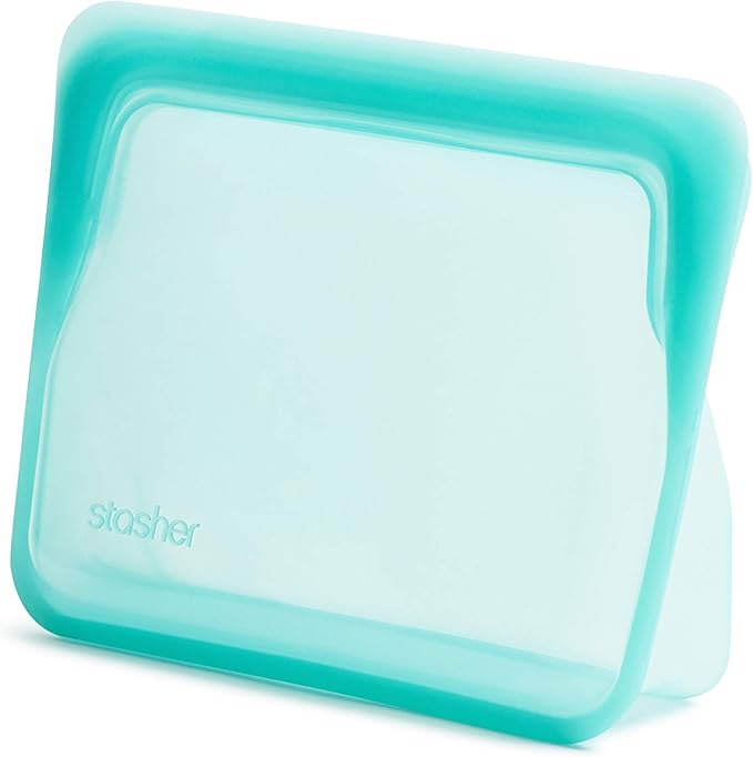 Stasher Silicone Reusable Storage Bag, Stand-Up Mini (Aqua) & Silicone Reusable Storage Bag, Snack (Aqua)