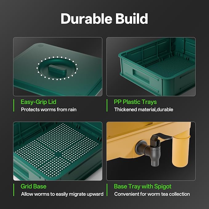 5-Layer Worm Compost Bin, 85L Worm Composter for Indoor & Outdoor, Starter Kits for Vermicomposting Starter, Garden Worm Composting Bin for Recycling Food Waste (Green)