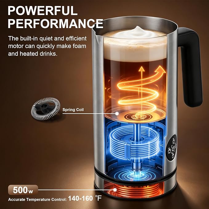 4-in-1 Electric Milk Frother, Stainless Steel Milk Steamer | 4 Modes: Firm, Creamy & Cold Froth, Hot Milk, Detachable Base, Quiet Motor, Swiss-Technology by ILAG