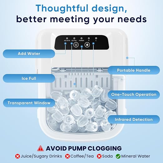 NEWBULIG Ice Maker, Countertop Ice Machine with Handle | 9 Bullet Cubes in 6-8 Mins, 26lbs Daily, Self-Cleaning with Basket and Scoop for Home/Kitchen/Camping/RV