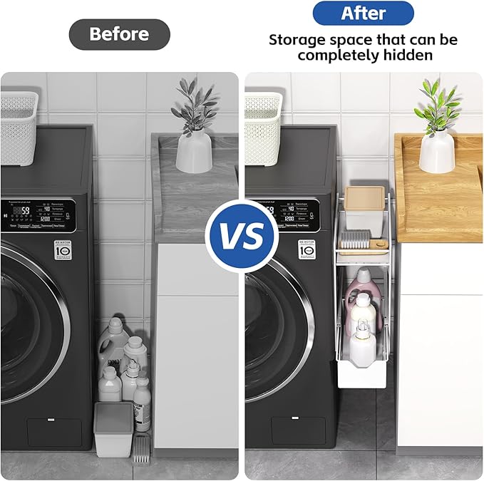 CABTE 2 Tier Magnetic Shelves for Washing Machine with Pull Out Metal Drawer,Magnetic Spice Rack for Fridge,Magnetic Rack with no Installation, Versatile Storage Organizers for Home (White, 2 Tier)