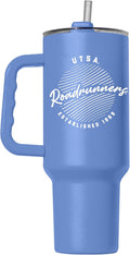 Logo Brands NCAA UTSA Roadrunners Retro Script Arctic 40 oz Tumbler with Handle - Stylish Everyday Use Powder Coated-Stainless Steel with Straw- Keeps Cold For Hours