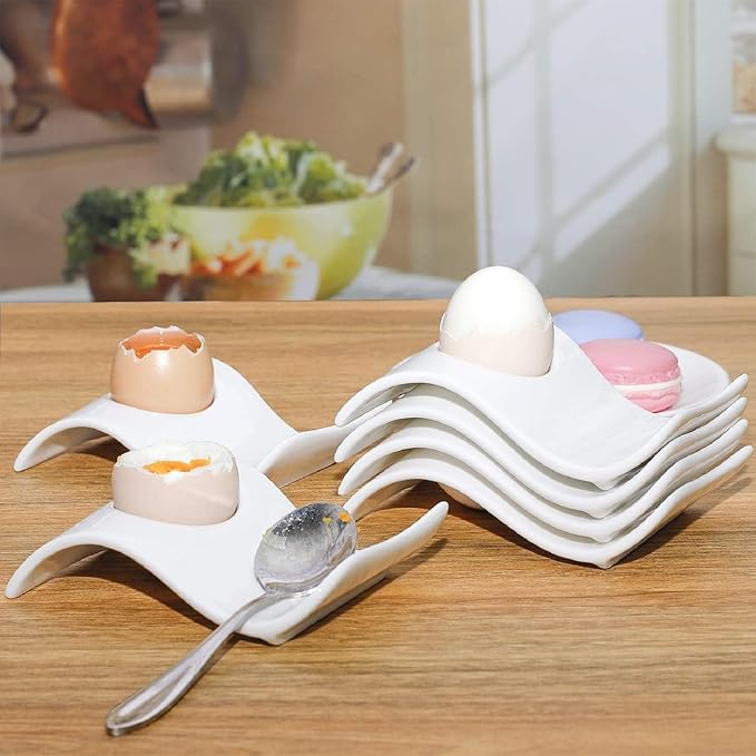 Ceramic Egg Cup, Egg Cups for Soft Boiled Eggs, Soft Boiled Egg Holder 4 + 1 Egg Topper Cutter Boiled Egg Cups Set