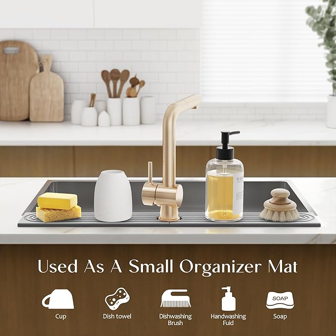 eormoe 30 inch Kitchen Faucet Absorbent Mat - Diatomaceous Earth Splash Guard for Sink Faucet, Aesthetic Water Absorbing Stone Tray in The Modern Home(Grey, 30" x 3.9")