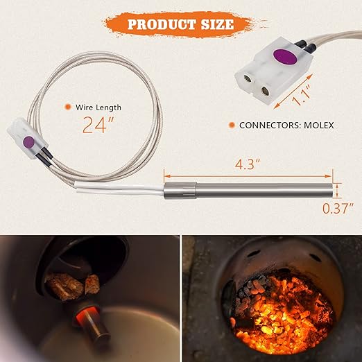 Replacement Parts Kit Temp Meat Probe and Hot Rod Igniter for Pit Boss Pellet Grills and Smokers, with 2 Pack Probe Grommets, Probe Clips and 2 Fuses