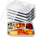 Patelai 6 Pcs Stainless Steel Snack Containers with Clear Flexible Lids Large 4 Compartment Heavy Duty Travel Bento Box Adult Lunch Box Reusable Food Storage Containers Plates for Office Home