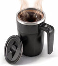 Self Stirring Coffee Mug 13.5 Oz with Lid, 316 Stainless Steel Automatic Magnetic Mixing Cup with a Built-in LCD Thermometer & Handle, Electric Coffee Stirrer, Gift for Men and Women (Matte Black)